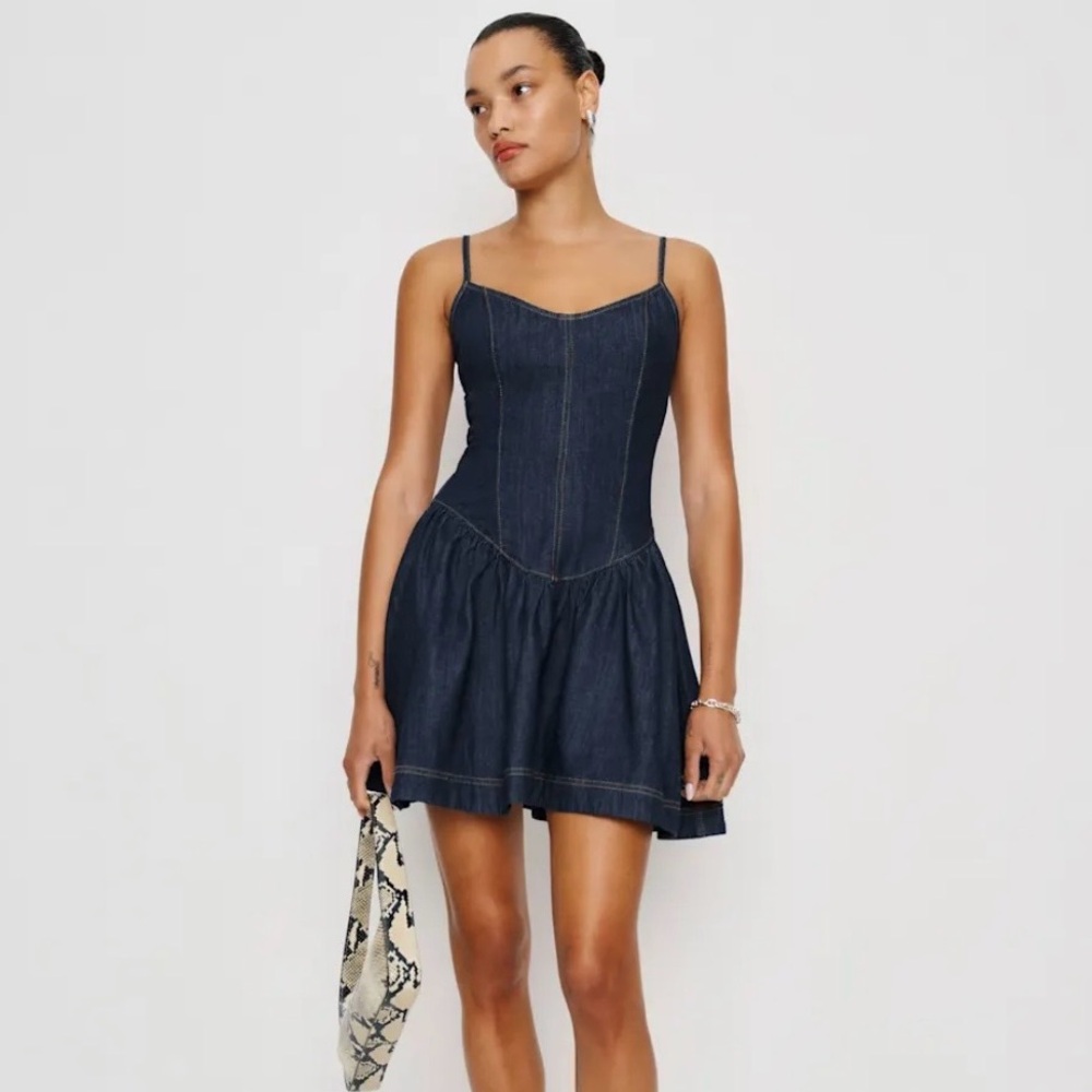 NEW Reformation Lottie Denim Mini Dress 4